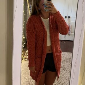 Orange Textured Cardigan